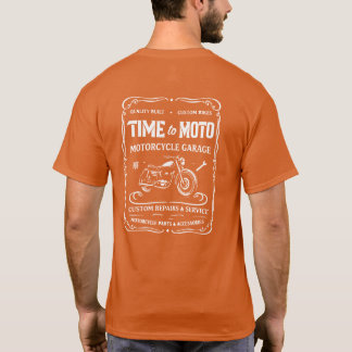 Zeit für Moto Motorrad-Garagen-Etikett-T-Shirt T-Shirt