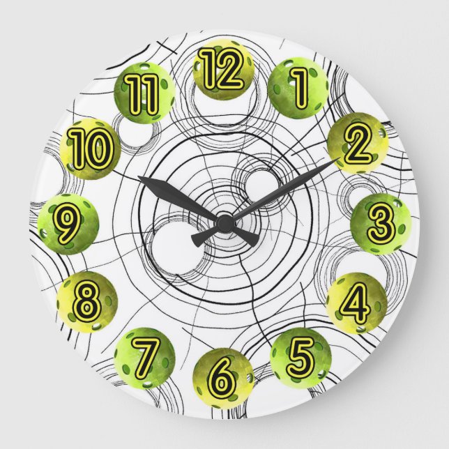 Zeit für Pickleball Lime Green Clock Große Wanduhr (Vorderseite)