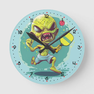 Zeit für Space Rage Rally Pickleball Runde Wanduhr