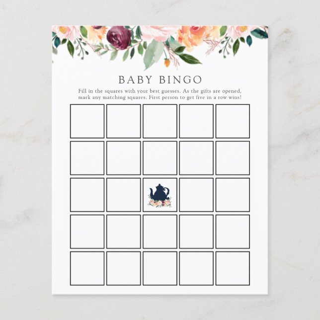 Zeit für Tea Baby Bingo Game Card (Vorderseite)
