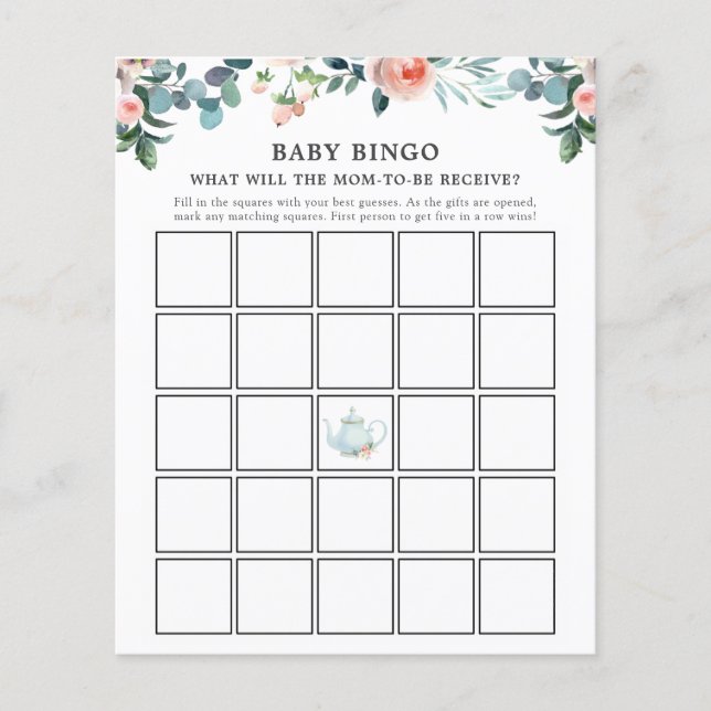 Zeit für Tea Baby Bingo Game Card (Vorderseite)