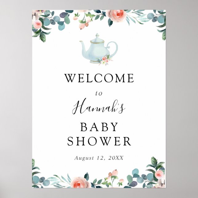Zeit für Tea Baby Dusche Willkommen Poster (Vorne)