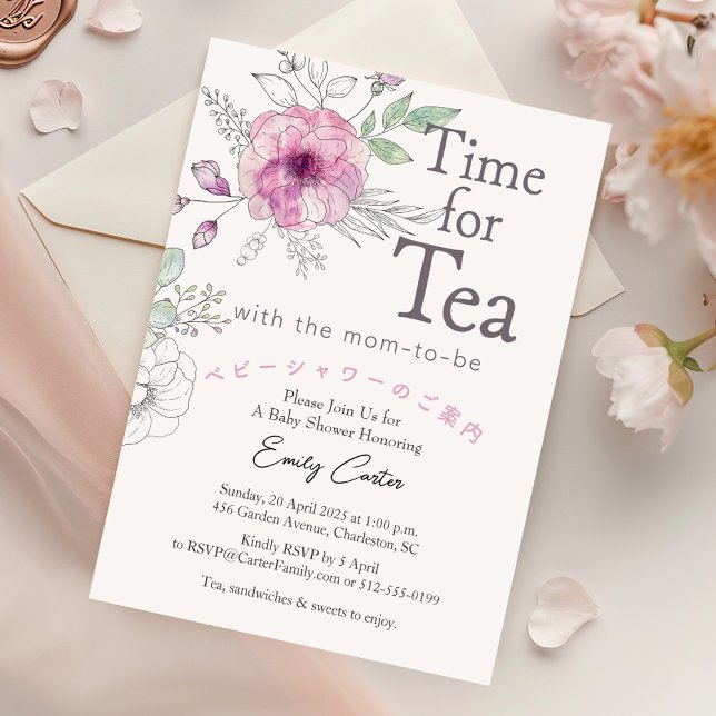 Zeit für Tea Baby Shower Rose Floral Whimsical Einladung (Von Creator hochgeladen)