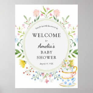 Zeit für Tea Baby Shower Wildblume Poster