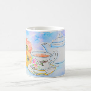 Zeit für Tea Watercolor-Malerei Kaffeetasse