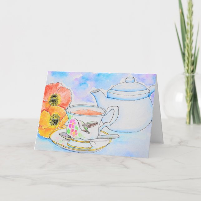 Zeit für Tea Watercolor-Malerei Karte (Vorderseite)