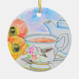 Zeit für Tea Watercolor-Malerei Keramik Ornament