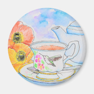 Zeit für Tea Watercolor-Malerei Magnet