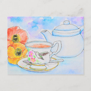 Zeit für Tea Watercolor-Malerei Postkarte