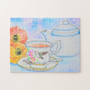 Zeit für Tea Watercolor-Malerei Puzzle