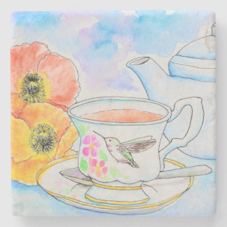 Zeit für Tea Watercolor-Malerei Steinuntersetzer