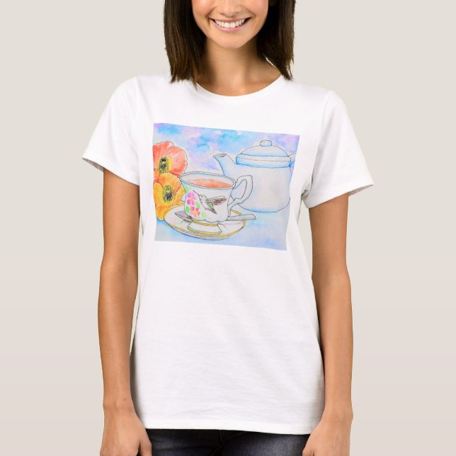 Zeit für Tea Watercolor-Malerei T-Shirt (Vorderseite)