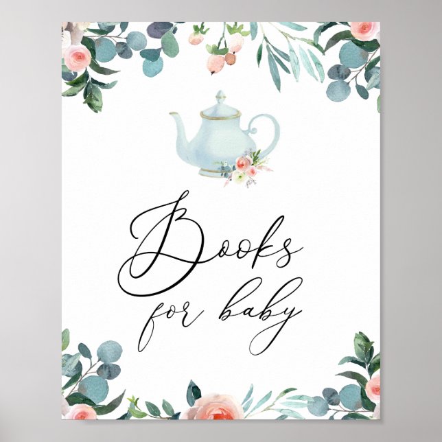 Zeit für Tee Blush Florals Bücher für Baby-Zeichen Poster (Vorne)