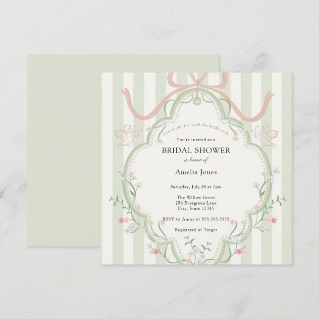 Zeit für Tee-Brautparty-Wildblume Einladung (Vorne/Hinten)