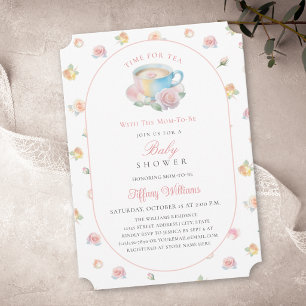 Zeit für Tee Elegante Rosa Florale Babyparty Einladung
