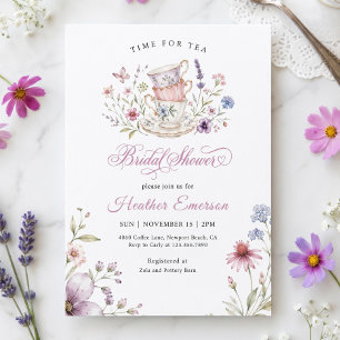Zeit für Tee Elegante Teetasse Lila Aquarell Einladung