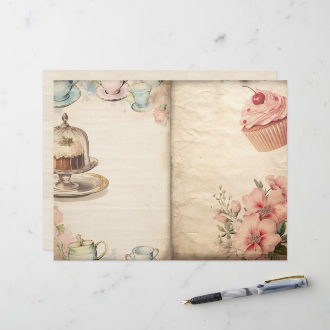 Zeit für Tee-Junk-Journal-Papier (Vorderseite/Rückseite Beispiel)