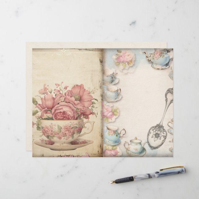 Zeit für Tee-Junk-Journal-Papier (Vorderseite/Rückseite Beispiel)