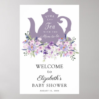Zeit für Tee-Lila Babydusche Begrüßungszeichen Poster