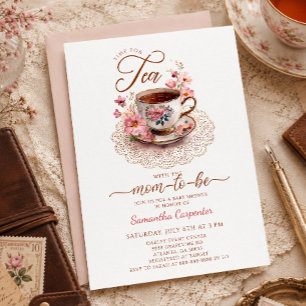 Zeit für Tee Vintage-Blumen-Tasse Baby Shower Einladung