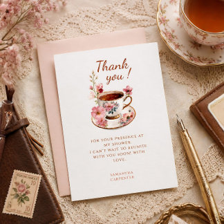 Zeit für Tee Vintage-Blumen-Teetasse Baby Shower Dankeskarte