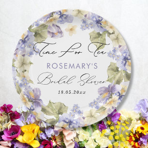 Zeit für Tee Wasserfarbe Floral Brautparty Pappteller