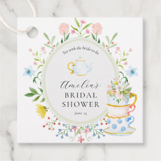 Zeit für Teebridal-Shower Whimsical Wildblumen Geschenkanhänger
