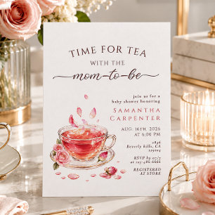 Zeit für Teeglas Tasse rosa Rosen Baby Shower Einladung