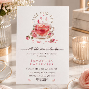 Zeit für Teeglas Tasse rosa Rosen Baby Shower Einladung