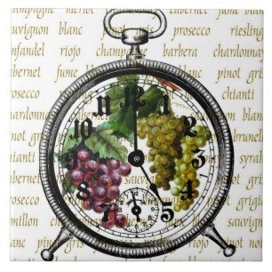 Zeit für Wein-Vintage-Uhr-Kachel-Untersetzer Fliese