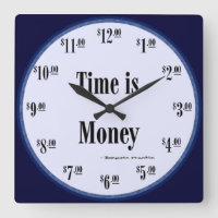 Zeit ist Geld Uhr - blauer Text des Gesichtes