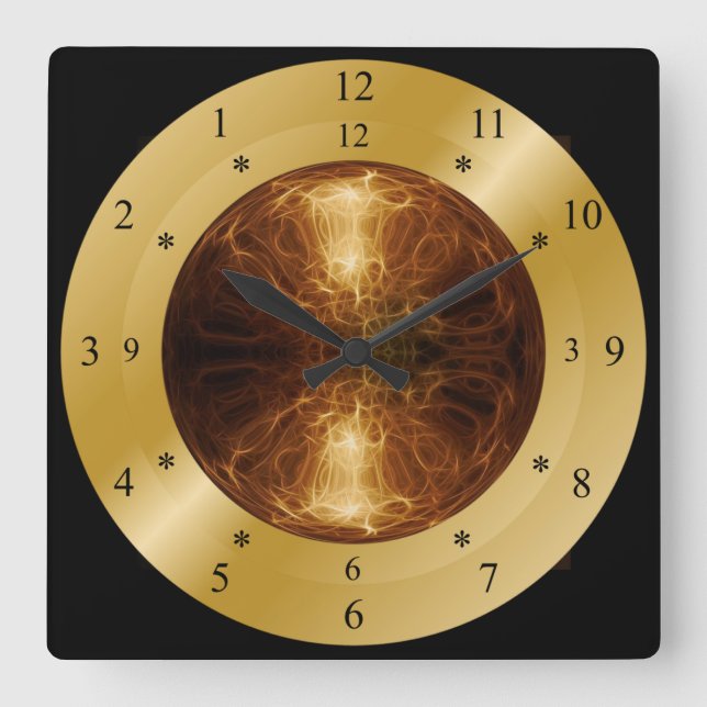 Zeit Maschinenuhr ~ Golden Electric Planet ~ * ~ Quadratische Wanduhr (Vorderseite)