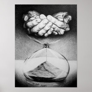Zeit Sanduhr Hände Bleistiftzeichnung Surrealistis Poster