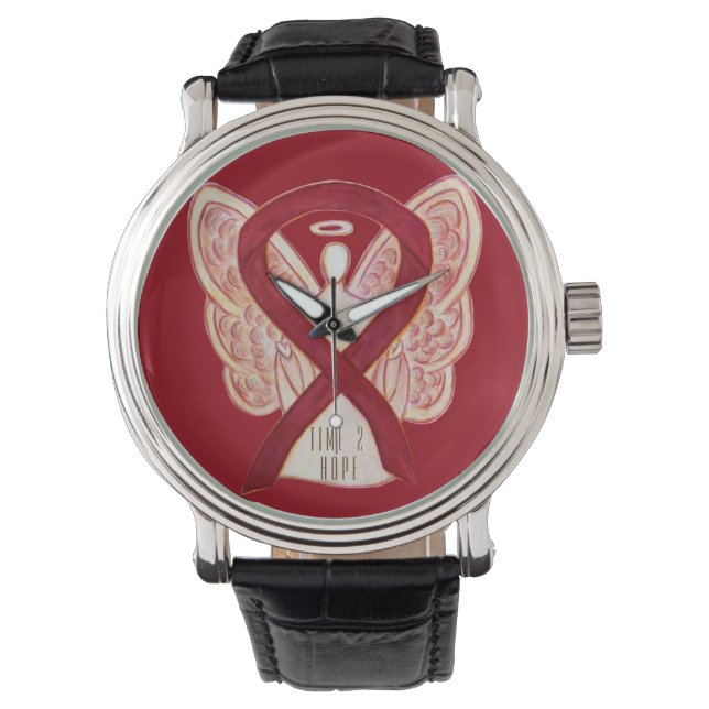 Zeit, um auf Burgundy Awareness Ribbon Watches zu  Armbanduhr (Vorderseite)