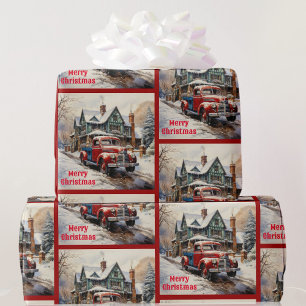 Zeit, um das Weihnachtsbaum Red Truck Geschenk zu  Geschenkpapier