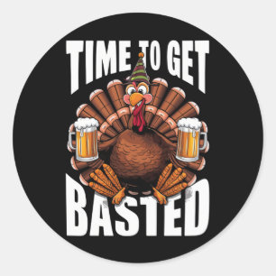 Zeit, um den Thanksgiving-Puter mit Bier zu begieß Runder Aufkleber