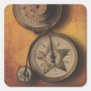 Zeit, zu gehen Steampunk Uhr auf viktorianischem Quadratischer Aufkleber