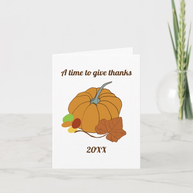 Zeit zum Dank Kürbis und Blätter Karte (Vorderseite)