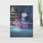 Zeit zum Fliegen Vintager Flüge Weihnachten<br><div class="desc">Erstellen Sie Ihre eigenen Weihnachtskarten auf einer coolen, inspirierenden, individuellen Vorlage, die Sie mit Ihrer eigenen Nachricht personalisieren können. Die ungewöhnliche, wunderschöne Kunst-Illustrationshandschrift von Raphaela Wilson zeigt ein rosa Schwein mit roten und grünen Rudolph-Glocken in einem Winterschneewald. Oben auf seinem Rücken sitzt ein weißer Mauspilot, der an einigen weißen Federflügel...</div>