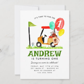 Zeit zum Tee Golf Cart Ballon Golf Geburtstag Einladung