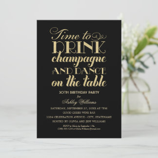 Zeit zum Trinken Champagner Black Gold Geburtstags Einladung
