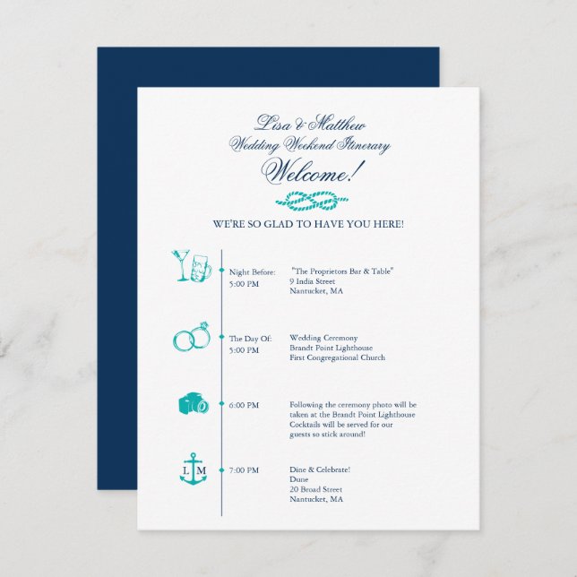 Zeitachse der Nautical Wedding Reception Einladung (Vorne/Hinten)