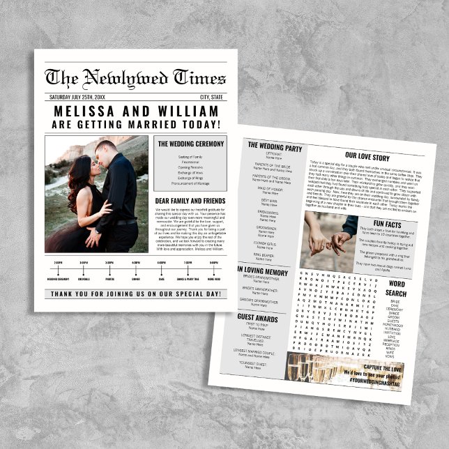 Zeitachse Zeitung Hochzeitsprogramm Word Search (Newspaper Wedding Program Word Search Timeline Flyer)