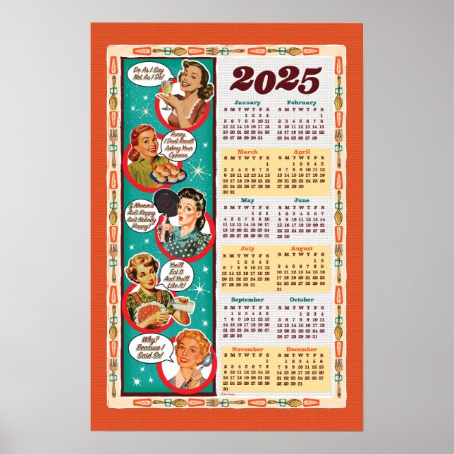 Zeitalter der Retro-Hausfrau Kalender 2025 Poster (Vorne)