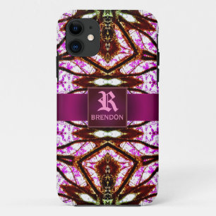 Zeitalter-rosa Batik-Muster-Gewohnheits-Monogramm iPhone 11 Hülle