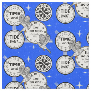 Zeitfliegen - Vögel und Uhren - Hellblau Stoff