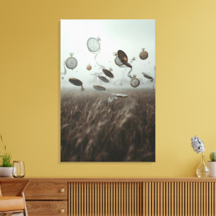 Zeitflüstern – Surrealistische Taschenuhr-Landscha Leinwanddruck