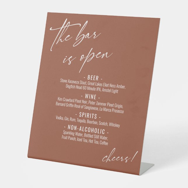 Zeitgemäße Handschrift Terracotta Open Bar Menu Sockelschild (Vorderseite)