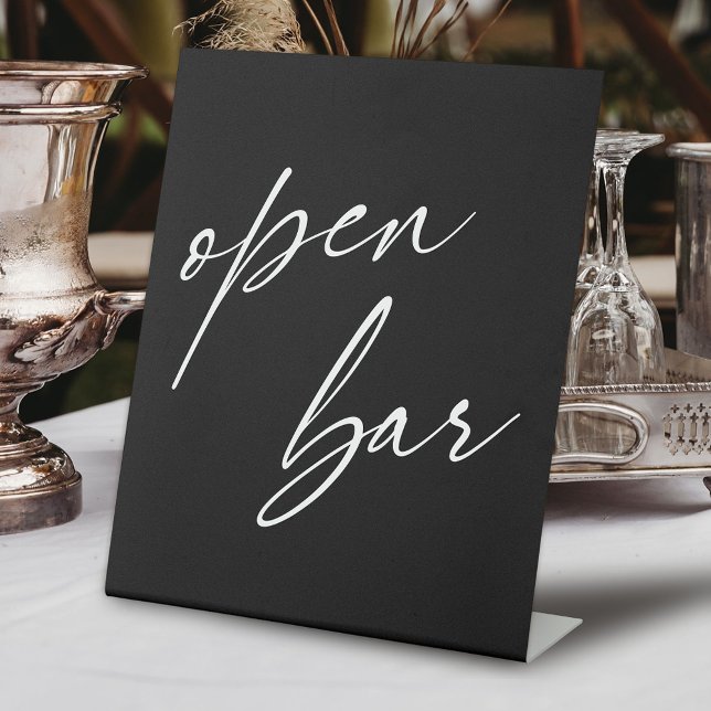 Zeitgemäße Handschrift Typografie Open Bar Black Sockelschild (Von Creator hochgeladen)