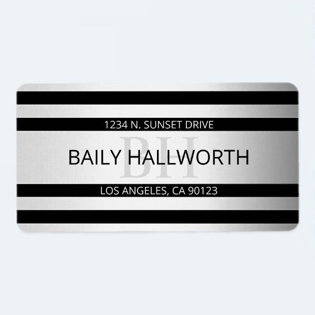 Zeitgemäße Imitate Silver Ombre Stripes & Black Adressaufkleber (Von Creator hochgeladen)
